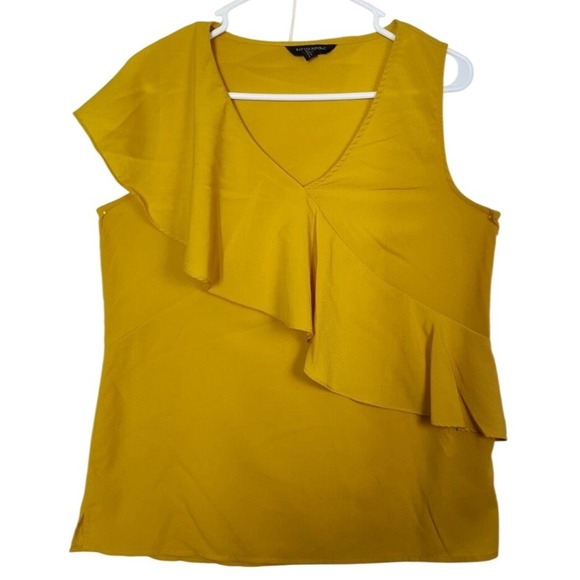 Banana Republic Tops - Banana Republic Mustard Yellow Ruffle V-Neck Sleeveless Blouse 273860-00 Medium